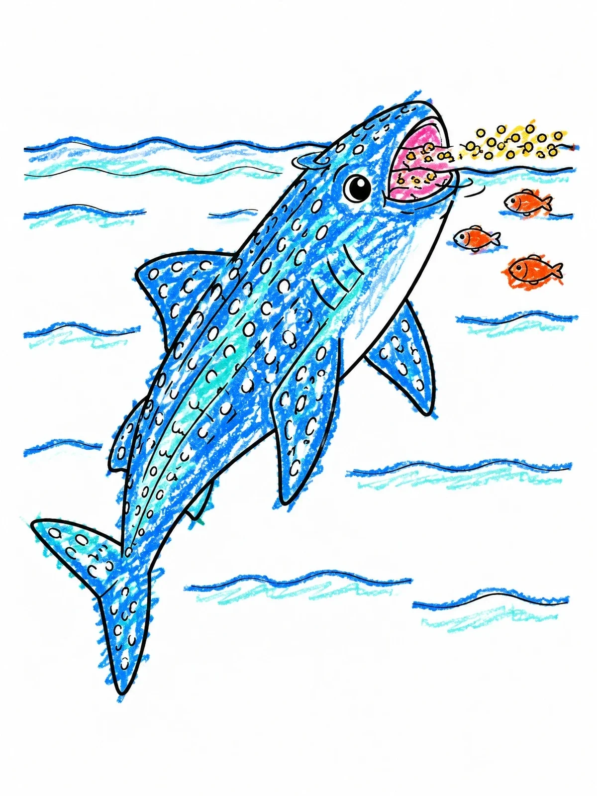 Colored example of the Cute Whale Shark Gulping Bubbles coloring page