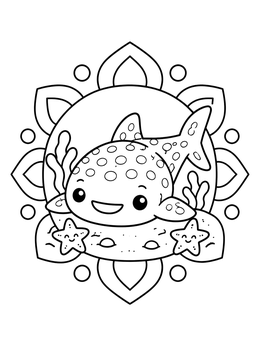 Free printable Cute Whale Shark In Mandala Frame coloring page