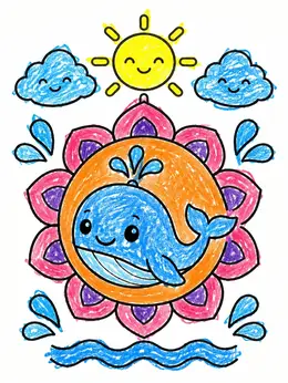 Sun Printing Examples Cute Whale With Sun And Clouds Coloring Page