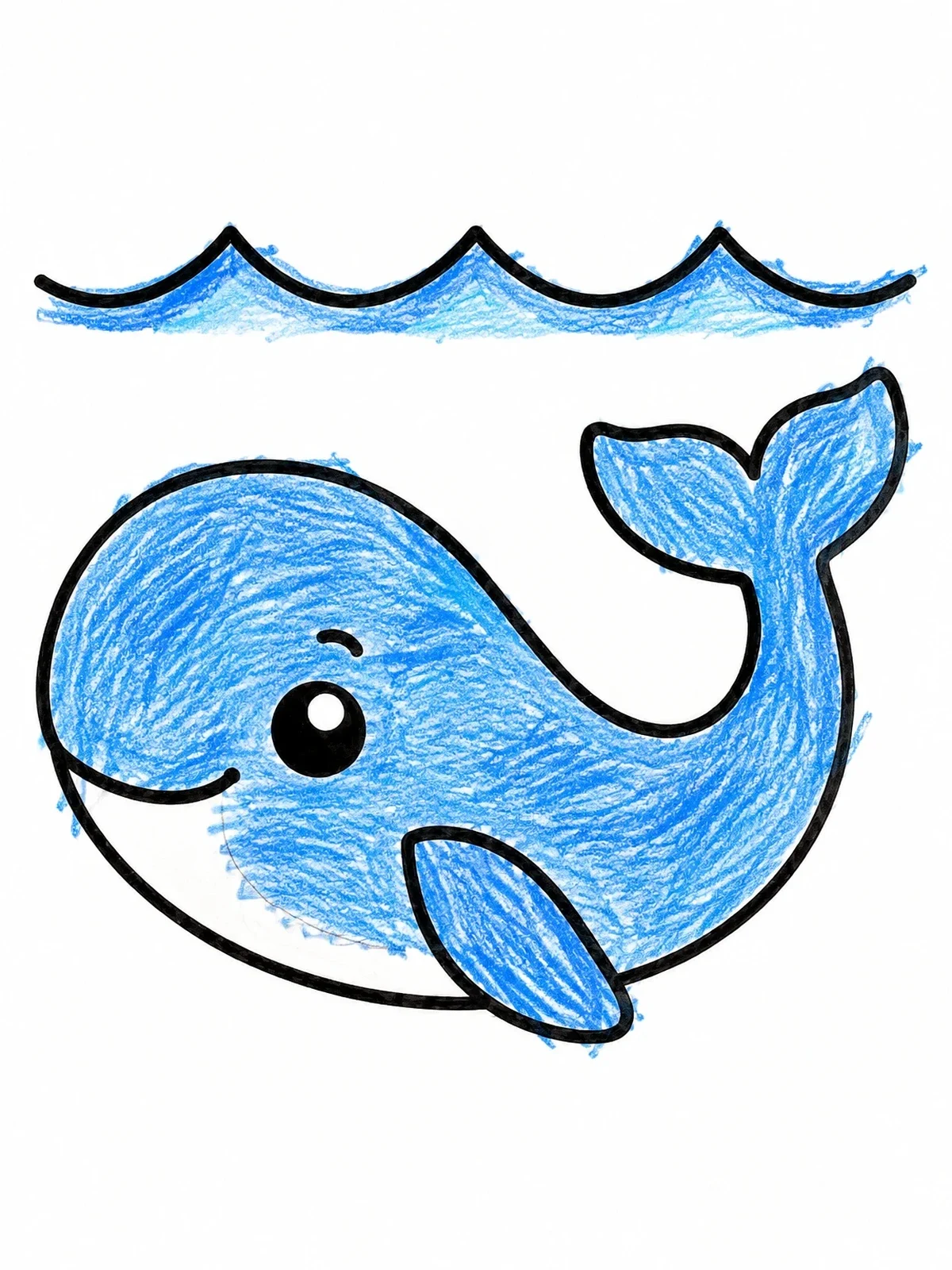 Colored example of the Cute Whale Under Ocean Waves coloring page