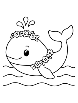 Free printable Cute Whale With Flower Garlands coloring page