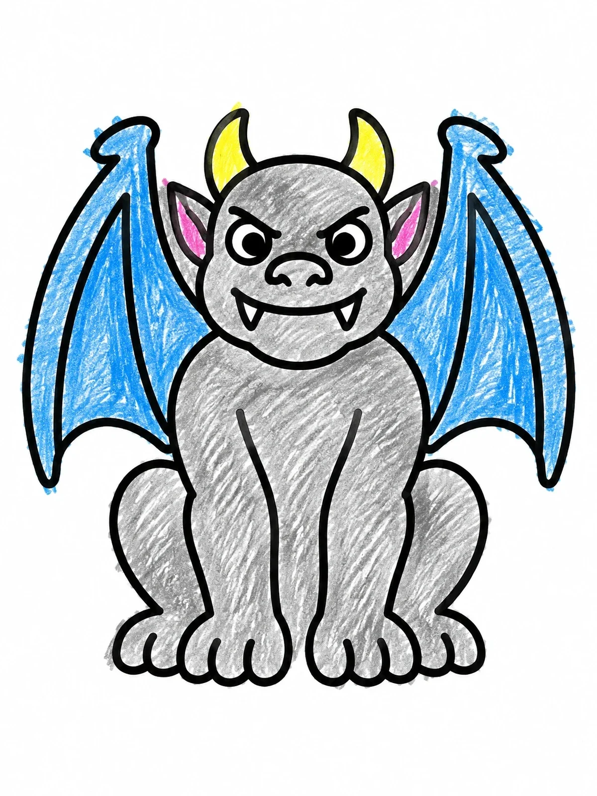 Colored example of the Cute Winged Gargoyle Monster coloring page