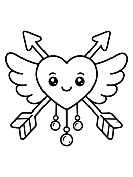 Free printable Cute Winged Heart With Arrows coloring page