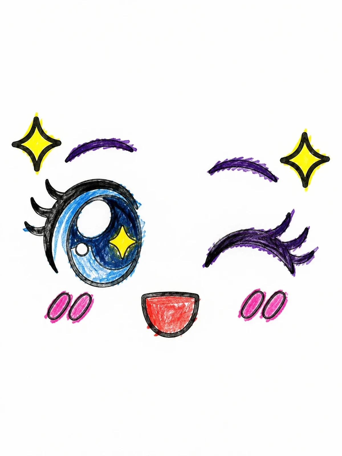 Colored example of the Cute Winking Anime Eyes And Smile coloring page