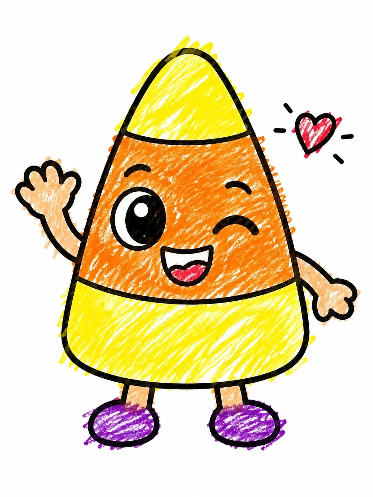 Colored example of the Cute Winking Candy Corn Character coloring page