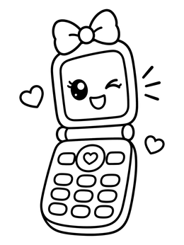 Free printable Cute Winking Flip Phone With Bow coloring page