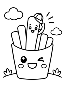 Free printable Cute Winking French Fries Box coloring page