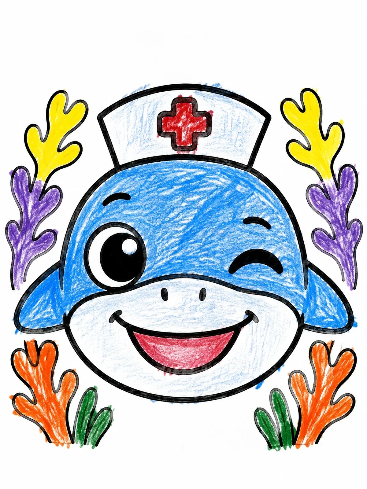 Colored example of the Cute Winking Nurse Shark coloring page
