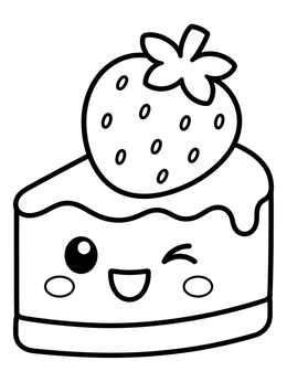 Free printable Cute Winking Strawberry Cheesecake coloring page