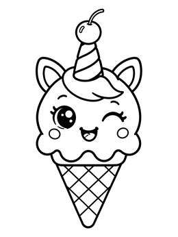 Free printable Cute Winking Unicorn Ice Cream Cone coloring page