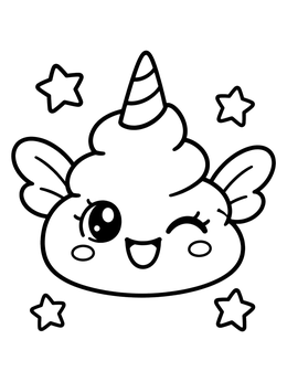 Free printable Cute Winking Unicorn Poop Emoji coloring page