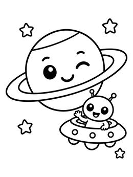Free printable Cute Winking Uranus And Little Alien coloring page