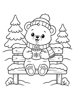 Free printable Cute Winter Bear With Hot Cocoa coloring page