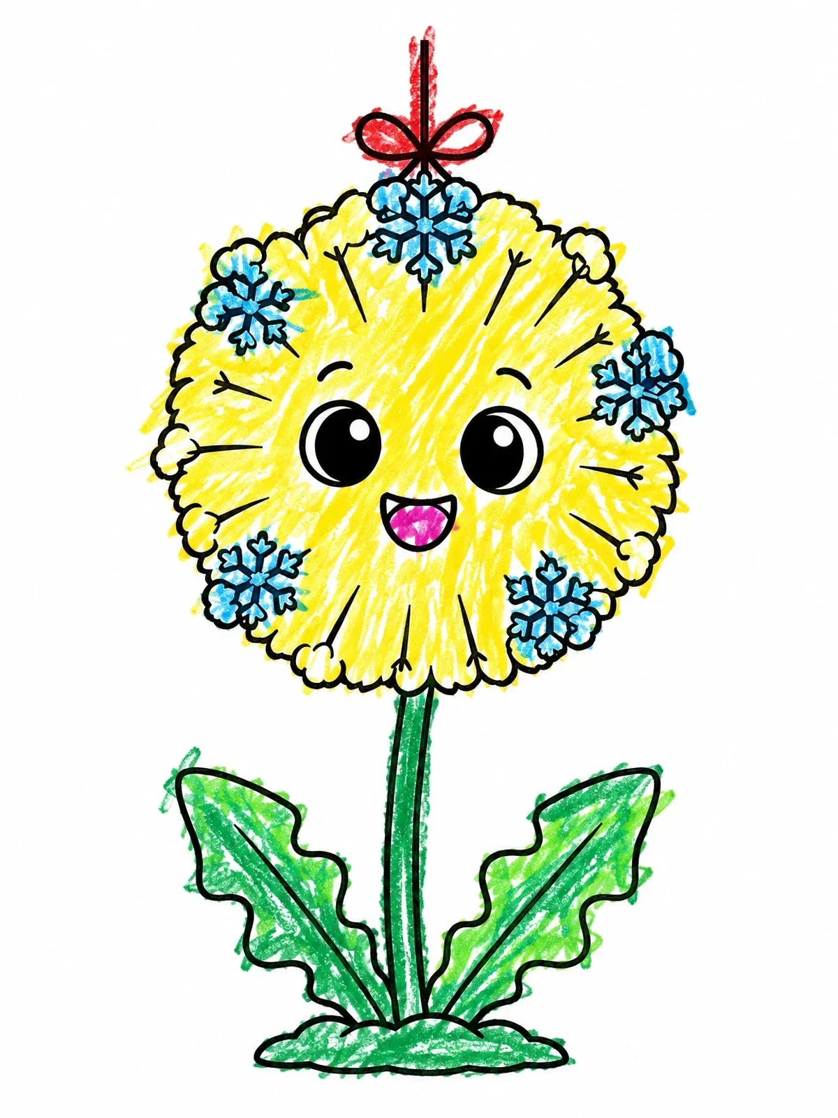 Colored example of the Cute Winter Dandelion Ornament coloring page