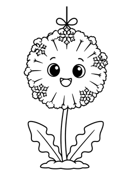 Free printable Cute Winter Dandelion Ornament coloring page