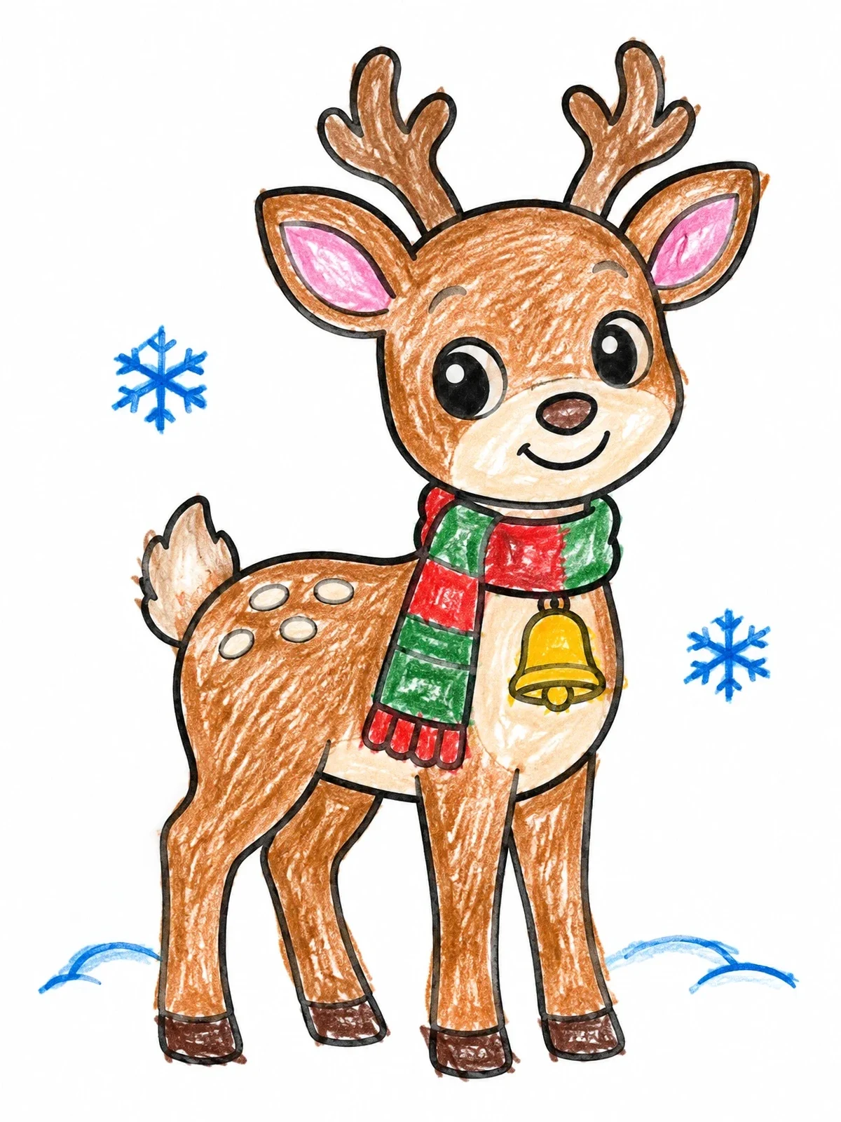 Colored example of the Cute Winter Deer With Scarf coloring page