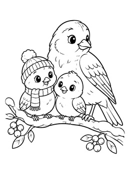 Free printable Finch Family In Winter coloring page