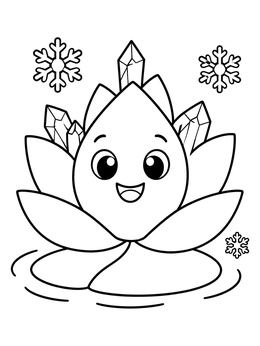 Free printable Cute Winter Lotus With Crystals coloring page