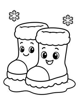 Free printable Cute Winter Boots With Smiling Faces coloring page