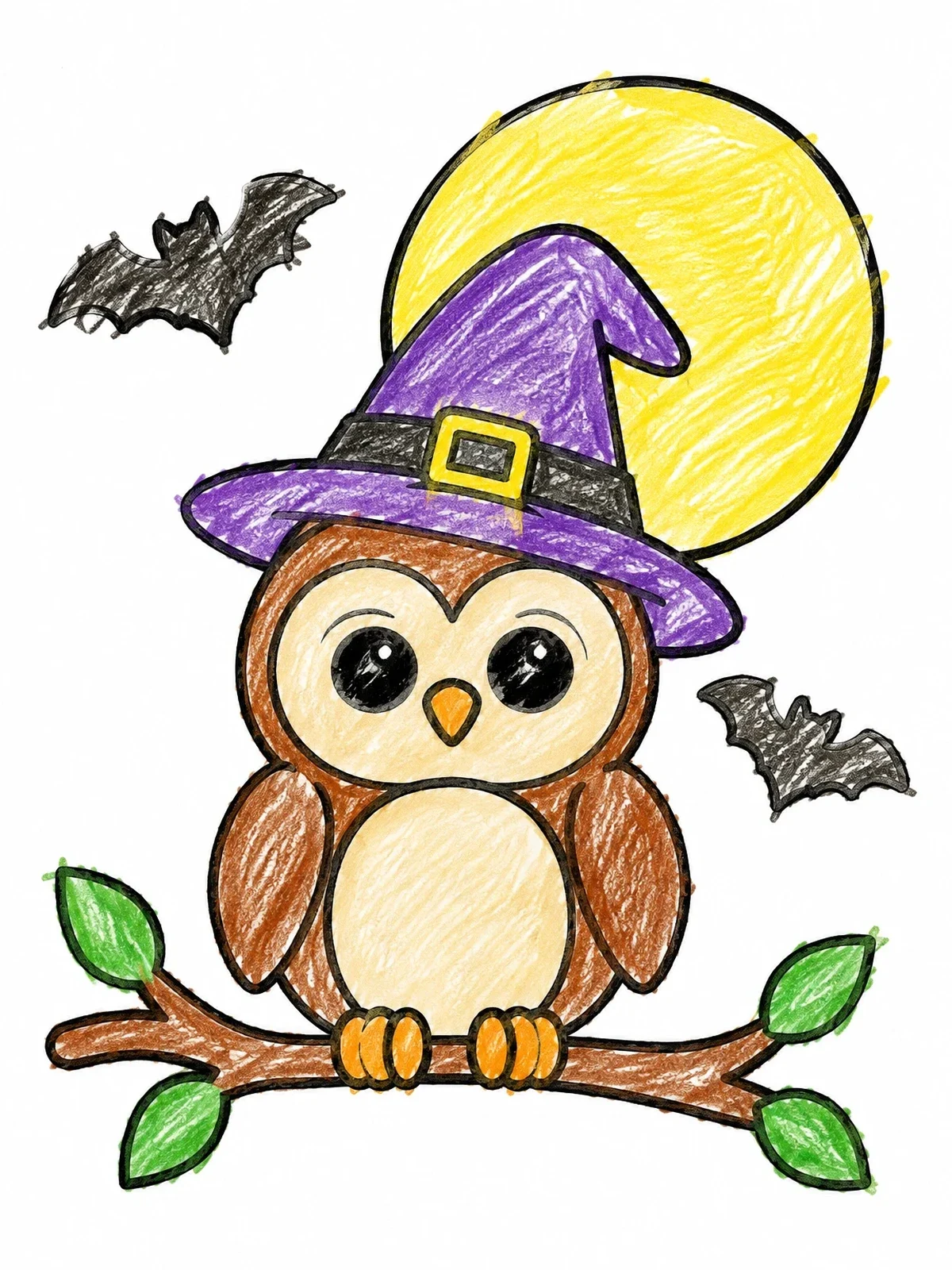 Colored example of the Cute Witch Owl On Branch coloring page