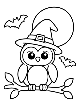 Free printable Cute Witch Owl On Branch coloring page