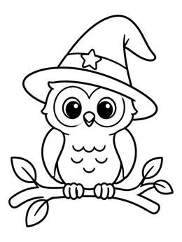 Free printable Cute Wizard Owl On A Branch coloring page