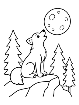 Free printable Cute Wolf Pup Howling At The Moon coloring page