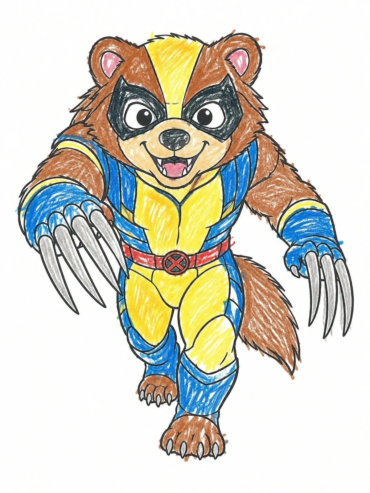 Colored example of the Cute Wolverine Animal Superhero coloring page