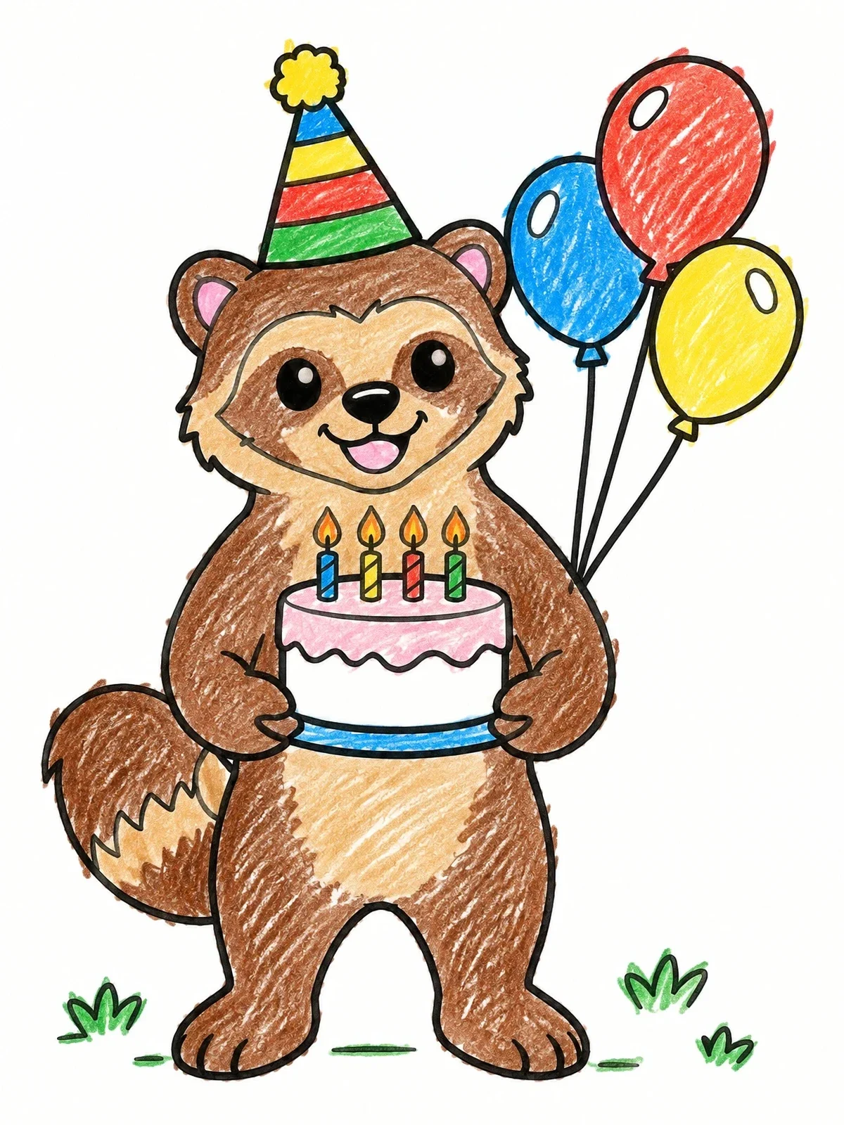 Colored example of the Cute Wolverine Birthday Celebration coloring page