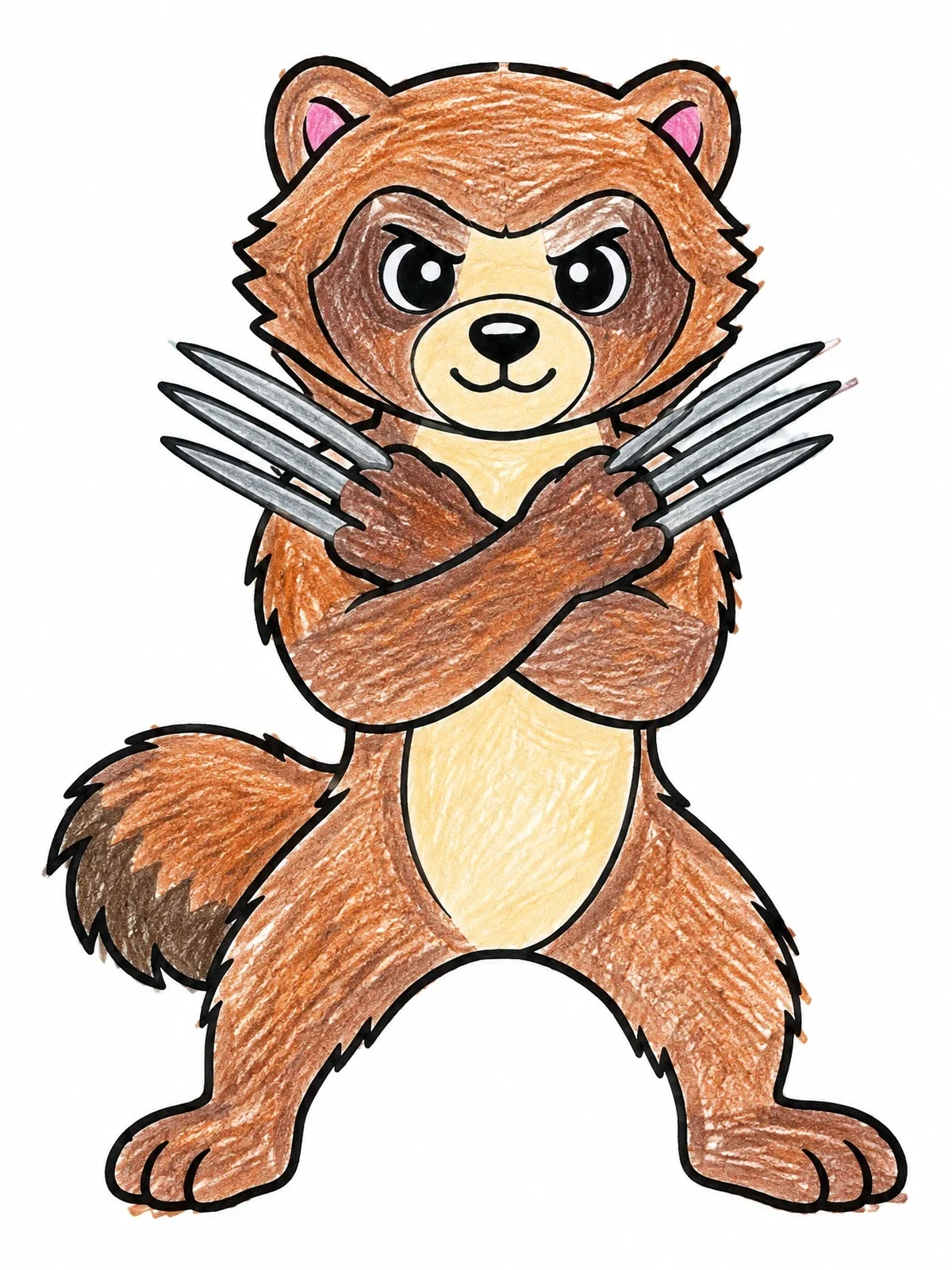 Colored example of the Cute Wolverine With Crossed Claws coloring page