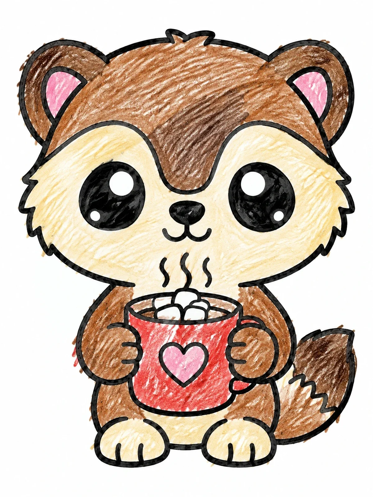Colored example of the Cute Wolverine With Hot Cocoa coloring page