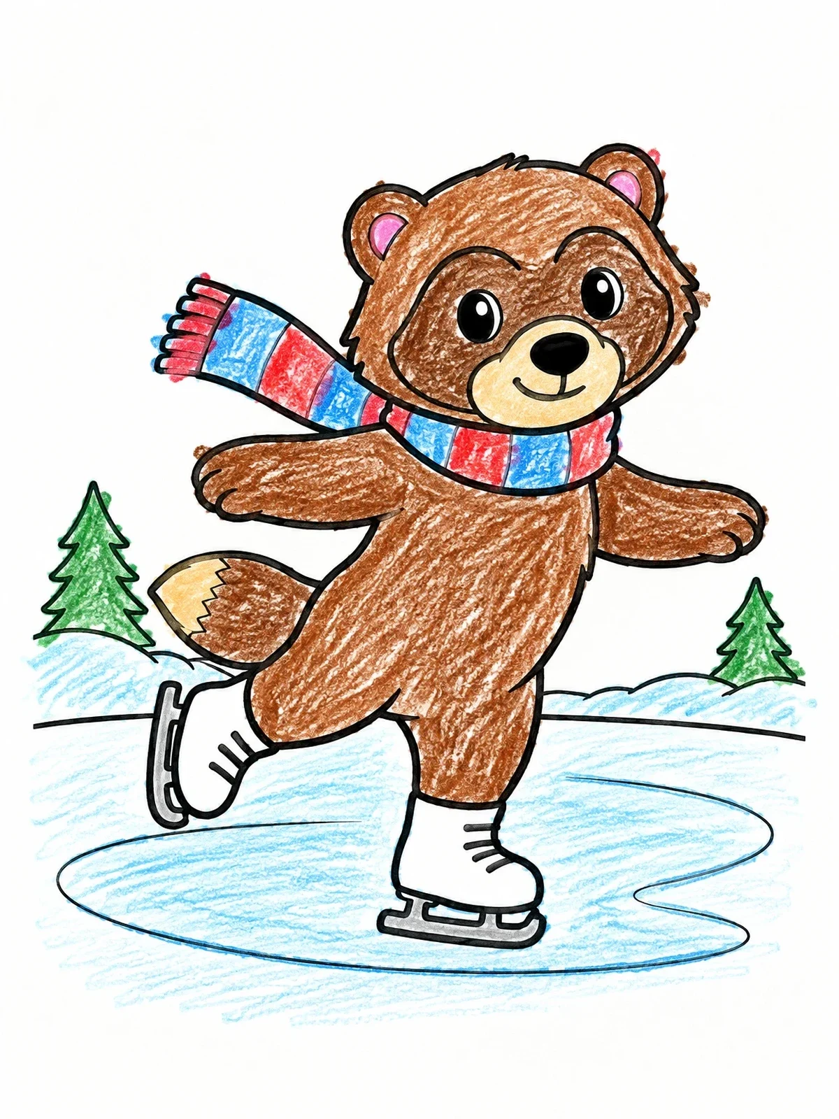 Colored example of the Cute Wolverine Ice Skating Outside coloring page