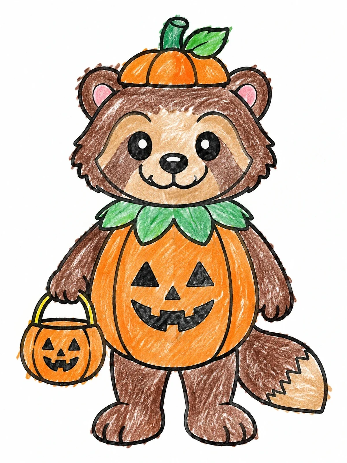Colored example of the Cute Wolverine In Pumpkin Costume coloring page