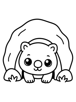 A cute wombat coloring page showing the animal peeking out of its den.