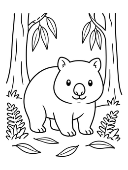Free printable Cute Wombat In Eucalyptus Forest coloring page
