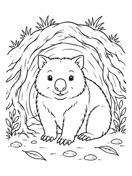 Free printable Cute Wombat Outside Burrow coloring page