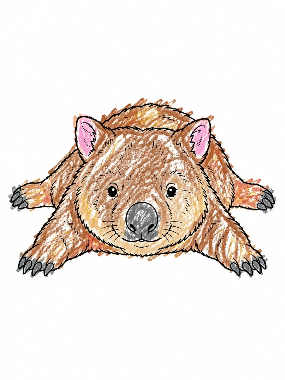 Colored example of the Cute Wombat Splooting On Belly coloring page