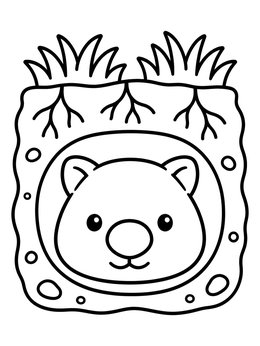 Free printable Cute Wombat In Underground Burrow coloring page