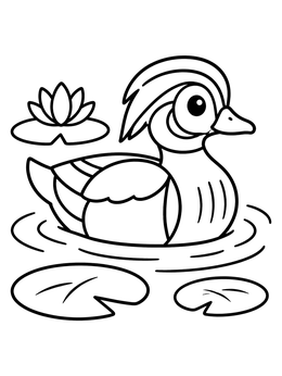 Free printable Cute Wood Duck On Pond coloring page