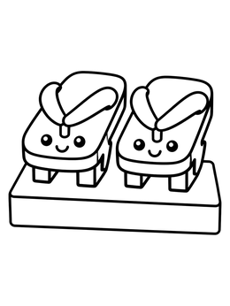 A cute pair of wooden geta sandals on a japan coloring page.