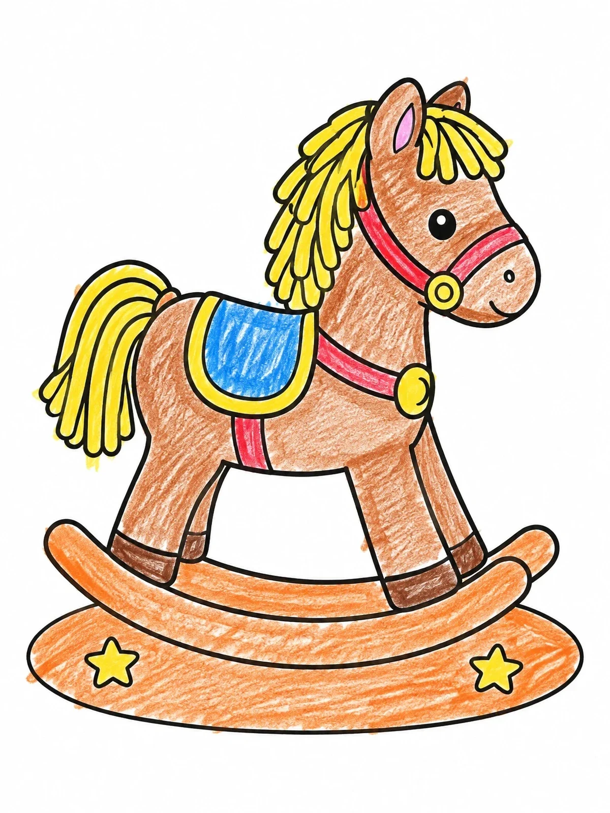 Colored example of the Cute Wooden Rocking Horse Toy coloring page