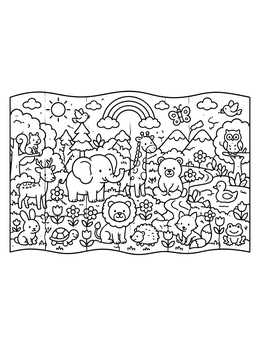 Free printable Cute Woodland And Safari Animal Mural coloring page