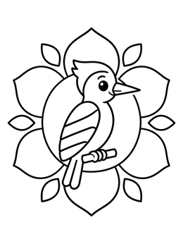 Free printable Cute Woodpecker Floral Mandala coloring page
