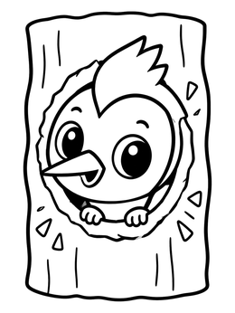 Free printable Cute Woodpecker Peeking From Tree Hollow coloring page