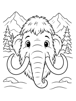 Free printable Cute Woolly Mammoth In Snowy Mountains coloring page