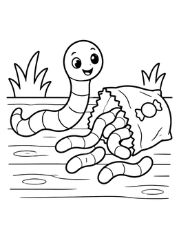 Free printable Cute Worm With Gummy Candies coloring page