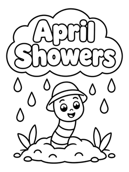 Free printable Cute Worm Under April Showers coloring page