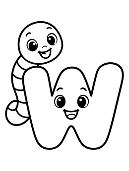 Free printable Cute Worm With Letter W coloring page