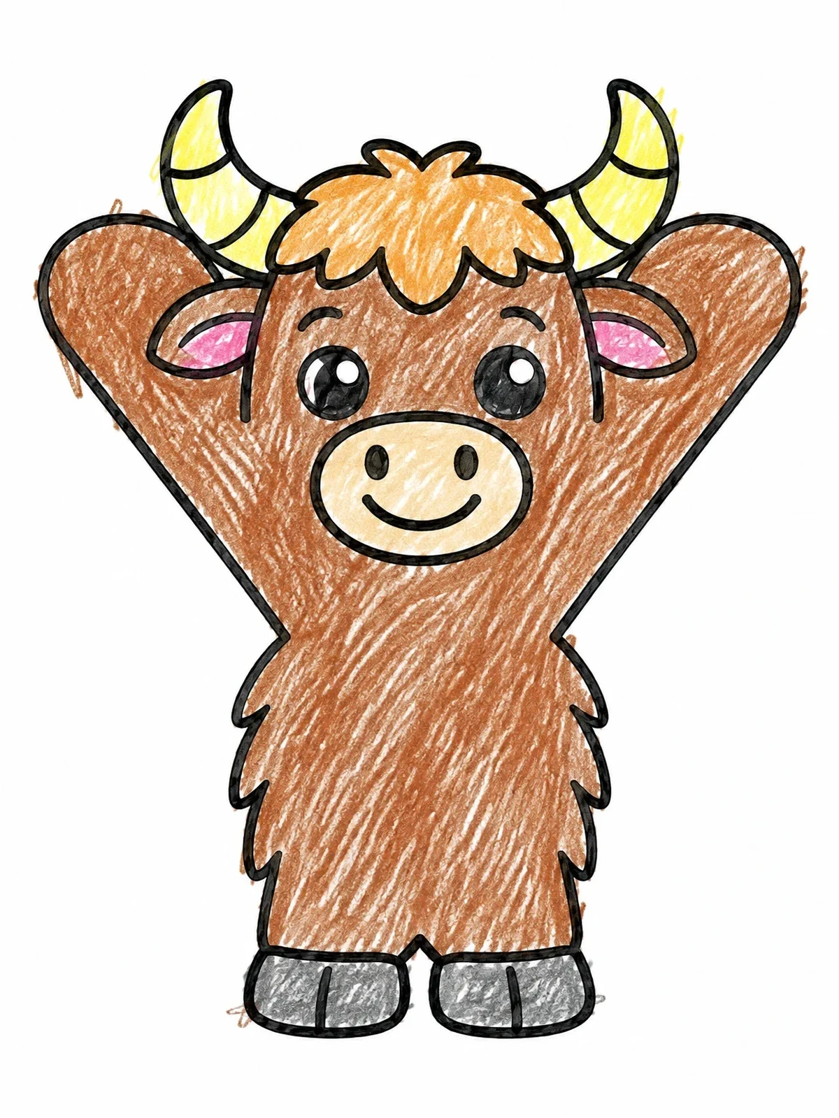 Colored example of the Cute Yak Capital Letter Y coloring page