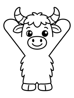 Free printable Cute Yak Capital Letter Y coloring page